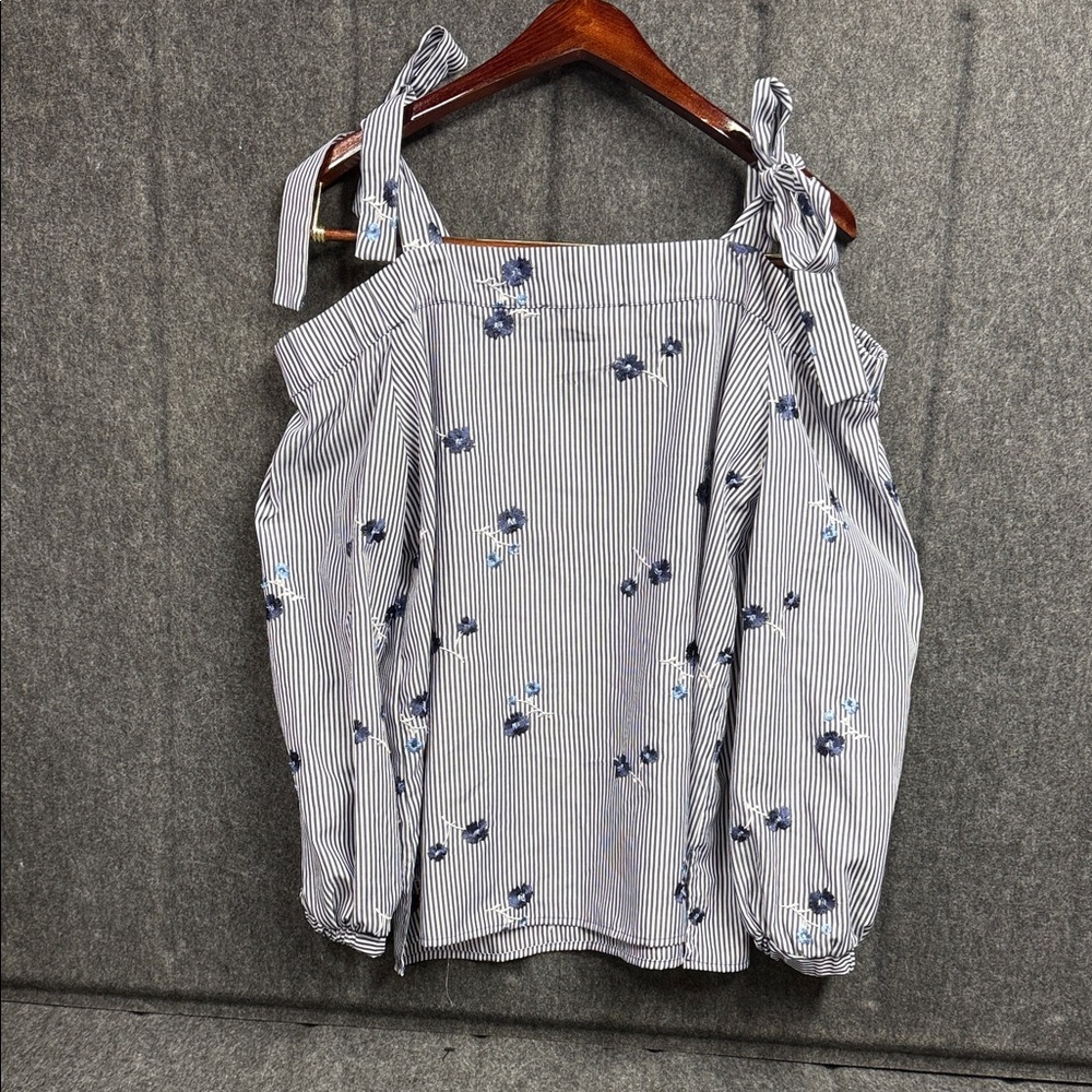 Michael Kors Blue Floral Striped Blouse - Picture 3 of 9